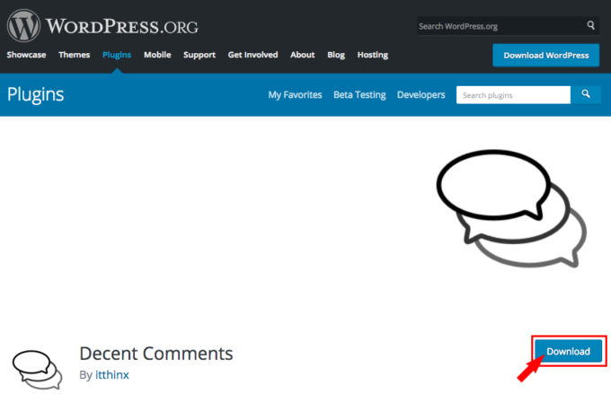 Decent CommentsをWordPressプラグインディレクトリからダウンロード